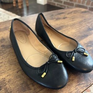 Ralph Lauren Black Leather Flats with Gold Accents